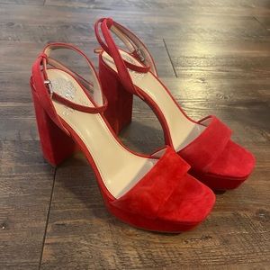 Vince Camuto red suede platform heels NEVER WORN